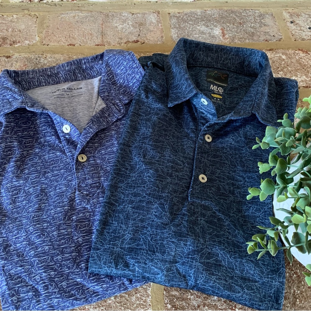 Golf Polo Shirt BUNDLE | Greg Norman & Peter Millar Collection Blue Patterned